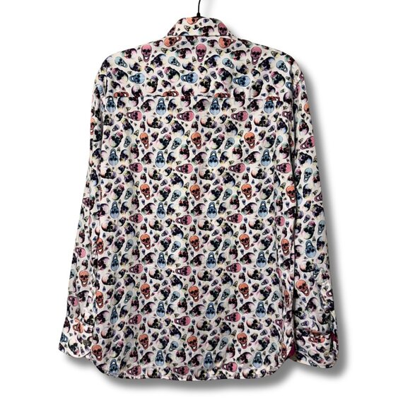 Luciano Visconti Black Skull Print Button-Up Shirt | Size Small | 100% Cotton - Picture 2 of 8